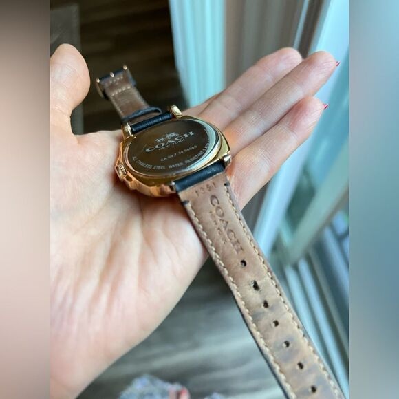 Coach Black Leather Watch, Rose Gold‎